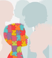 An illustration of a a child in a crowd with Autism Spectrum Disorder in Peoria IL